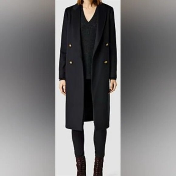 AllSaints Womens Baye Wool Blend Double-Breasted Coat Gold Buttons US 4 UK 8 - Picture 1 of 15